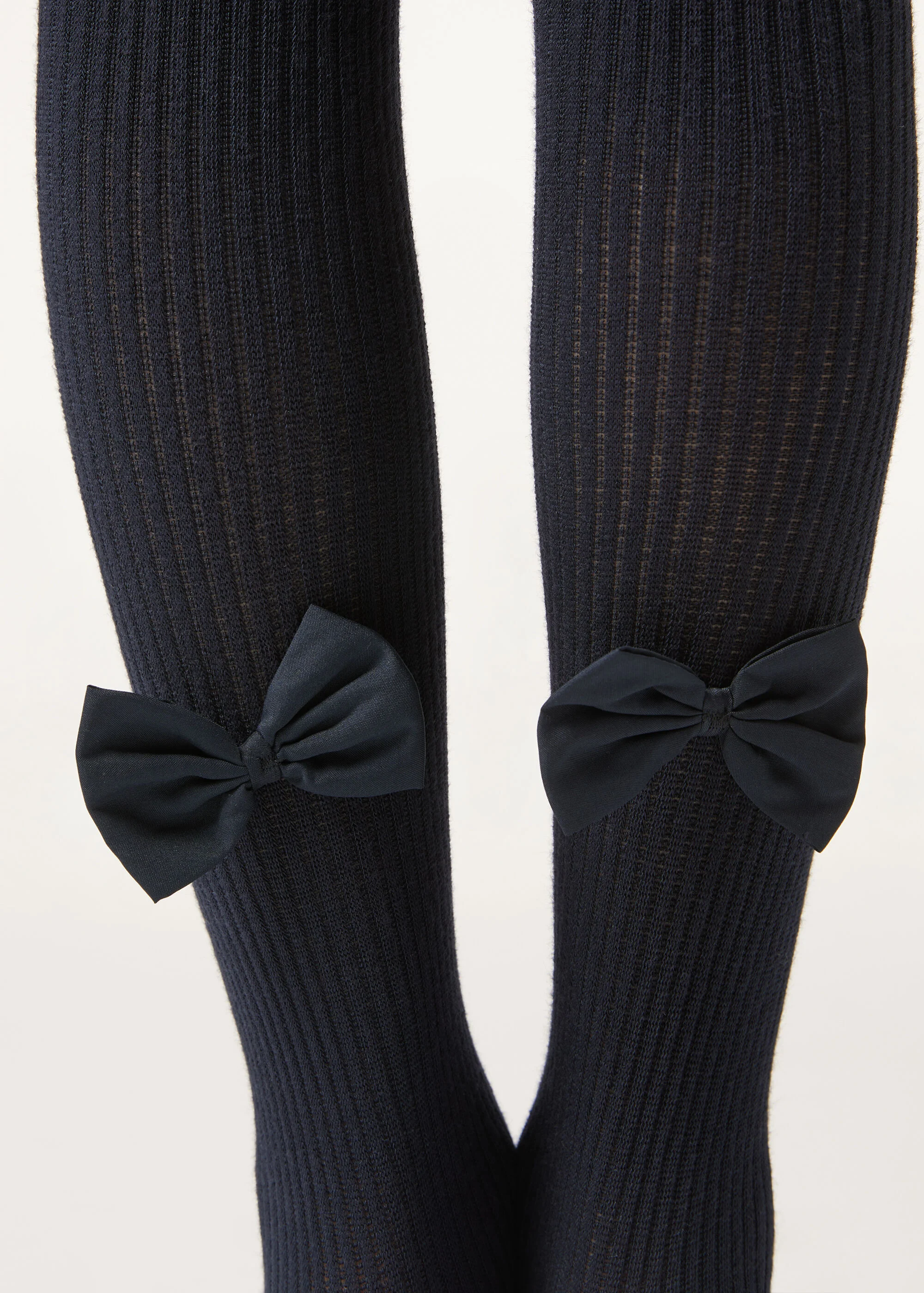 Girls’ Ribbed Cotton Tights with Bow