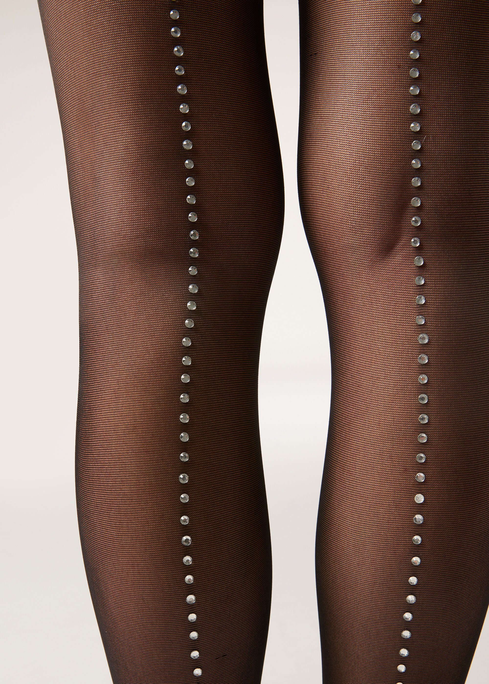 Sheer Tights with Back and Rhinestones